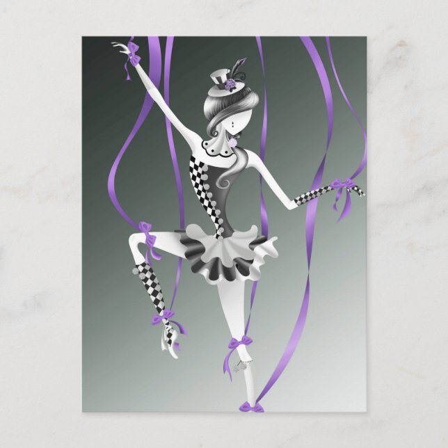 Clown Puppet Purple Ribbons Postcard (Front)