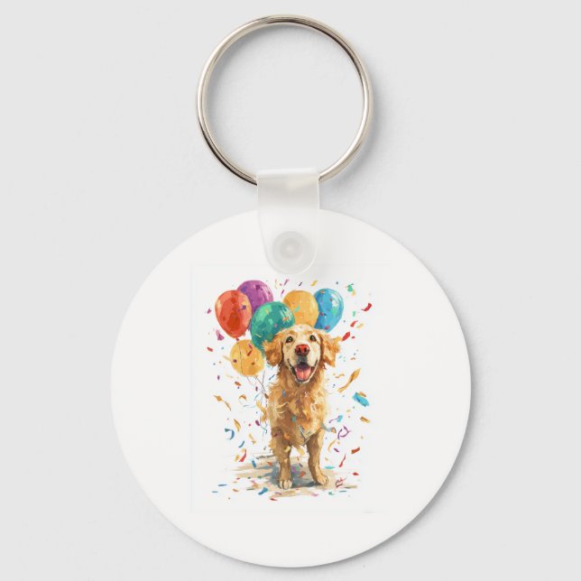Clown Retriever � Circus Dog with Balloons Key Ring (Front)
