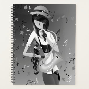 Clown Saxophonist Grey Monochrome  Planner