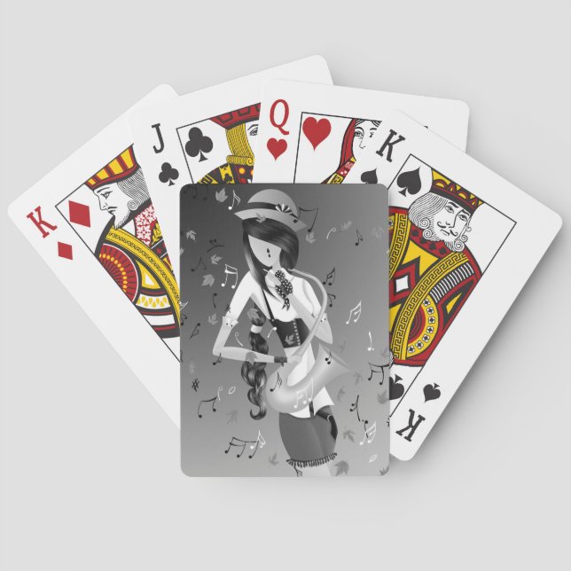 Clown Saxophonist Monochrome Playing Cards (Back)