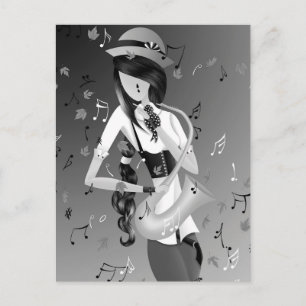 Clown Saxophonist Monochrome Postcard