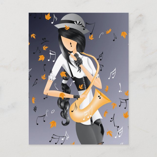 Clown Saxophonist Yellow & Gray Postcard (Front)
