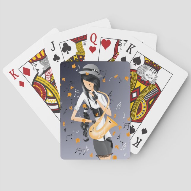 Clown Saxophonist Yellow & Grey Playing Cards (Back)