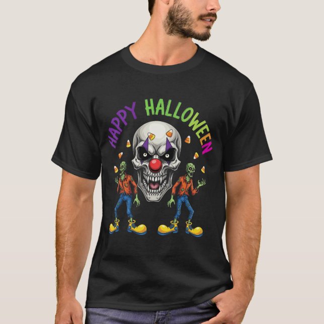 Clown Skull Zombie Candy Halloween Fun T-Shirt (Front)