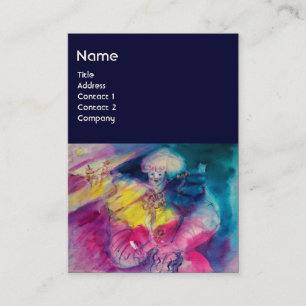 CLOWN WITH OWL AND VIOLIN MONOGRAM, pink blue Business Card