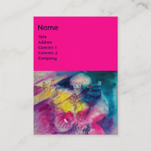 CLOWN WITH OWL AND VIOLIN MONOGRAM, pink blue Business Card