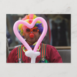 Clown With Pink Heart Postcard