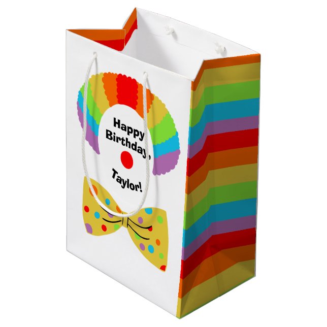 Clown with Rainbow Wig Personalised Birthday Medium Gift Bag (Back Angled)