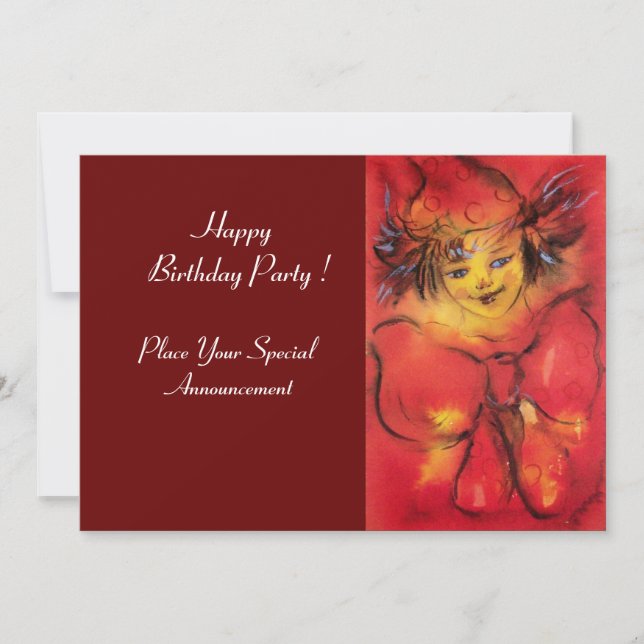 CLOWN WITH RED RIBBON INVITATION (Front)