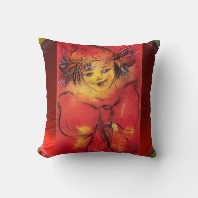 CLOWN WITH RED RIBBON / Venetian Masquerade Ball Cushion (Front)
