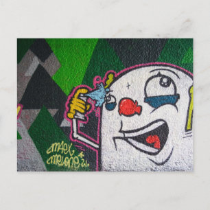 Clown with white face graffiti postcard