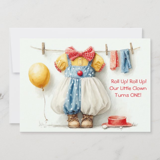 Clownette Couture 1st Birthday Party Invitation (Front)