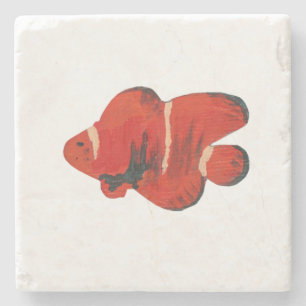 Clownfish Fish Watercolor Marble Stone Coaster