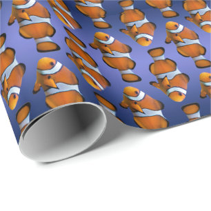 Clownfish Frenzy Wrapping Paper (Light/Dark Blue)
