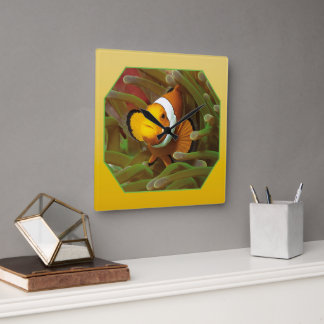 Clownfish in green anemone. Photographic Design | Square Wall Clock