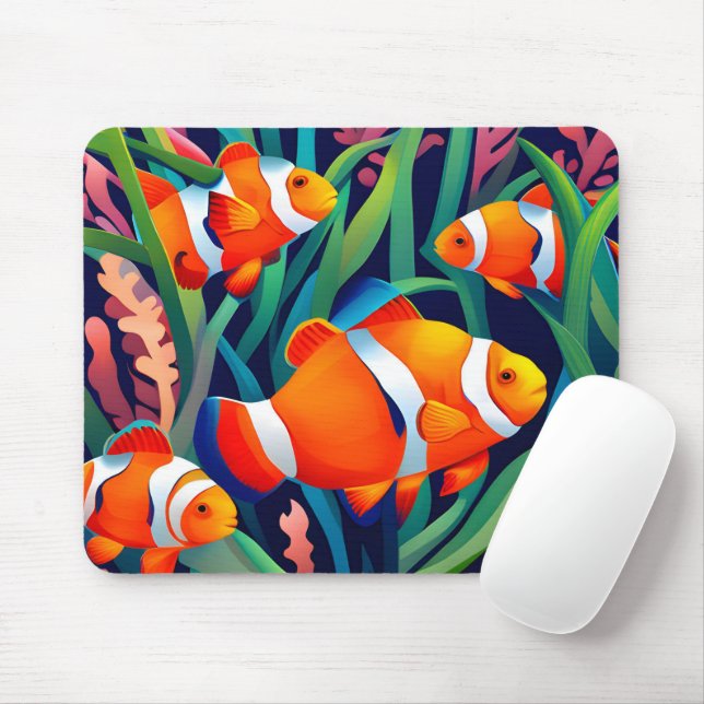 Clownfish In Seaweed Mouse Pad (With Mouse)