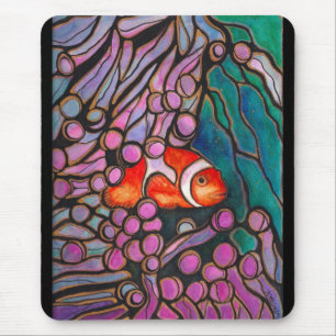 Clownfish Sea Anemone "Stained Glass" design! Mouse Pad