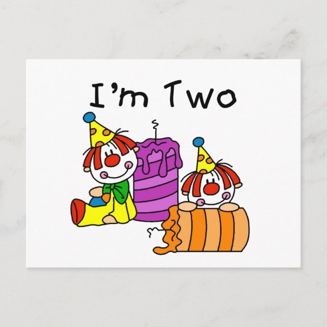 Clowns and Candles 2nd Birthday Tshirts and Gifts Postcard (Front)