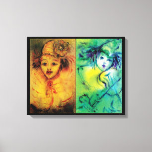 CLOWNS IN YELLOW AND GREEN CANVAS PRINT
