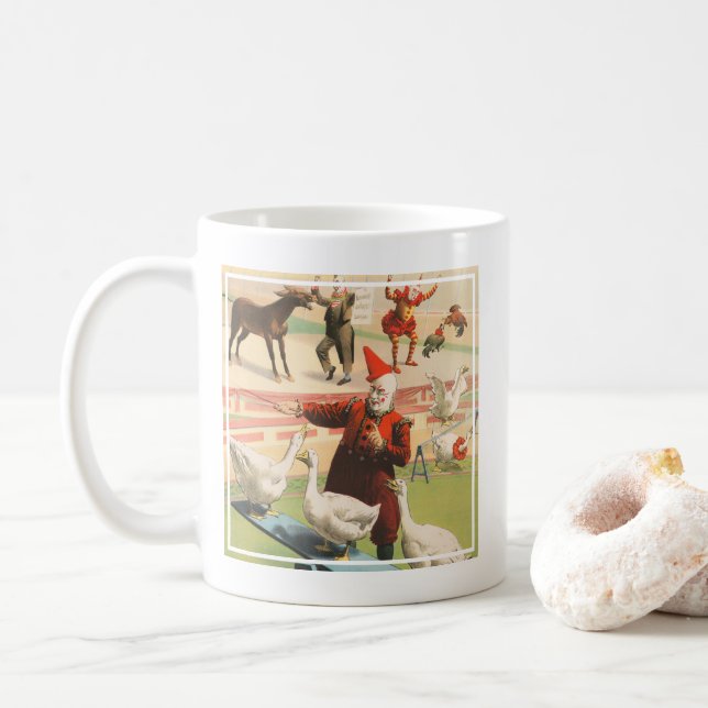 Clowns With Performing Geese, Roosters, & Donkey. Coffee Mug (With Donut)
