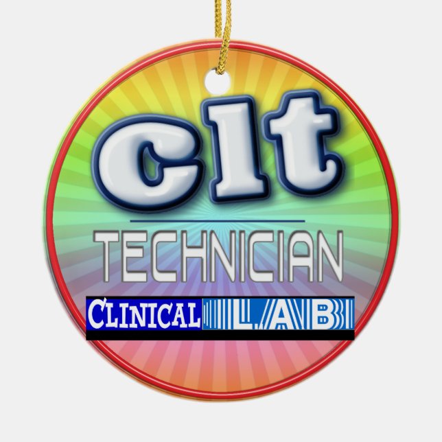CLT LOGO - CLINICAL LABORATORY  TECHNICIAN CERAMIC TREE DECORATION (Front)
