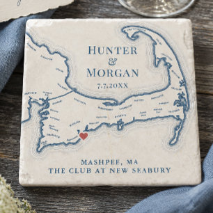 Club at New Seabury Wedding Favour Cape Cod Map Stone Coaster