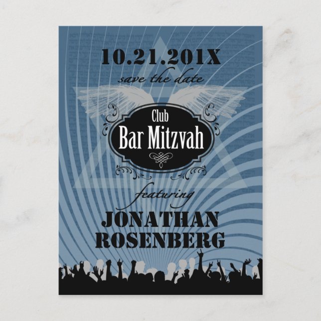 Club Bar Mitzvah Navy Blue Save the Date Announcement Postcard (Front)