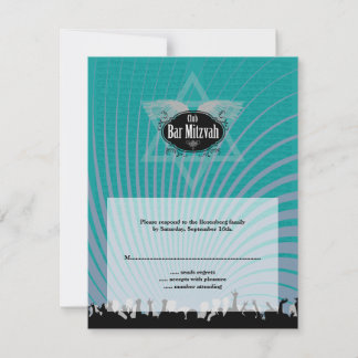 Club Bar Mitzvah Navy Teal RSVP Reply Card