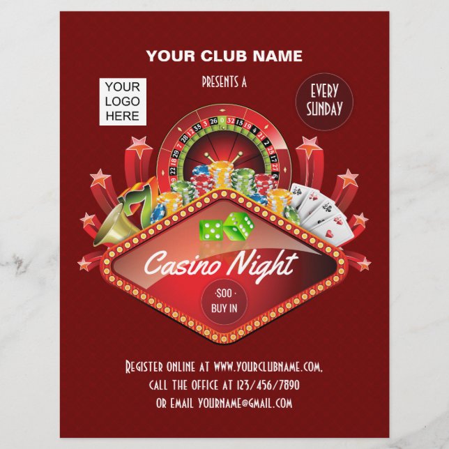 Club Casino Night Party personalised add photo Flyer (Front)