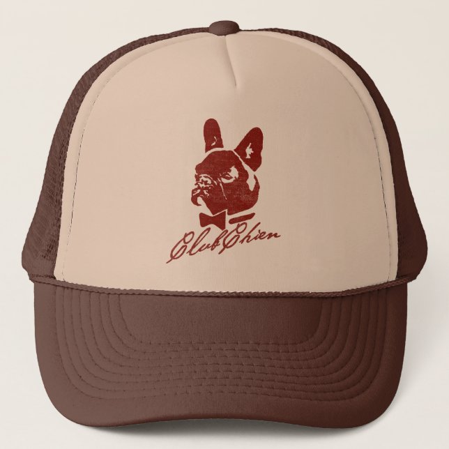 CLUB CHIEN Vintage Logo Red Trucker Hat (Front)
