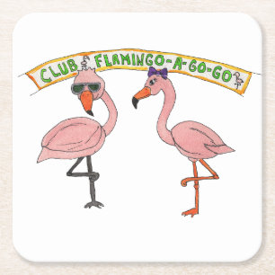Club Flamingo a Go-Go Square Paper Coaster