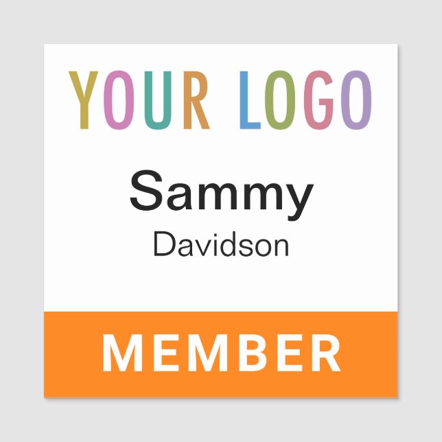 Club Member Badge Pin with Logo for Events Orange (Front)