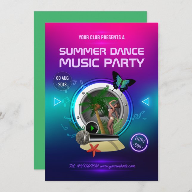 Club Summer Dance Music Party Ad Invitation (Front/Back)