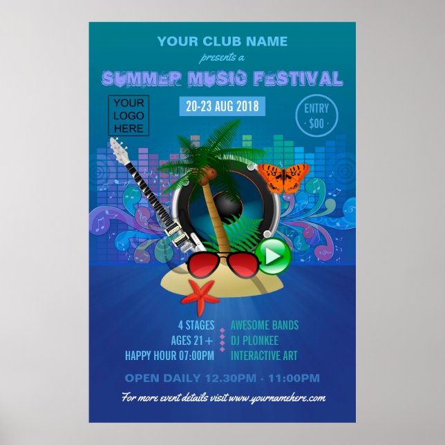 Club Summer Music Festival add logo advertisement Poster (Front)
