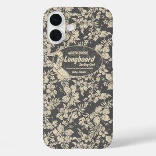 Club Surfing Longboard Hibiscus Hawaiian Grey iPhone 16 Plus Case
