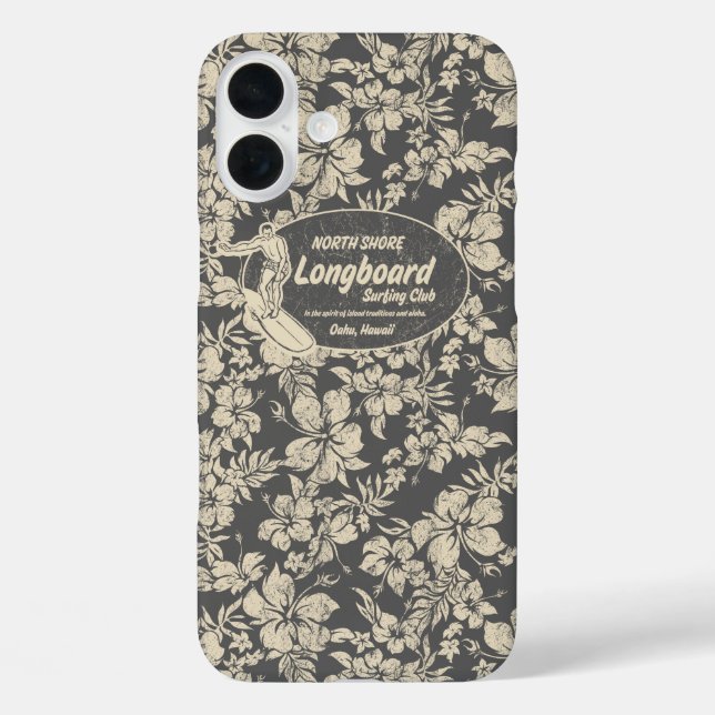 Club Surfing Longboard Hibiscus Hawaiian Grey Case-Mate iPhone Case (Back)