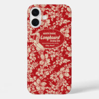 Club Surfing Longboard Hibiscus Hawaiian Red