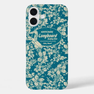 Club Surfing Longboard Hibiscus Hawaiian Teal iPhone 16 Plus Case