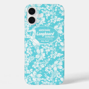 Club Surfing Longboard Hibiscus Hawaiian Turq iPhone 16 Plus Case
