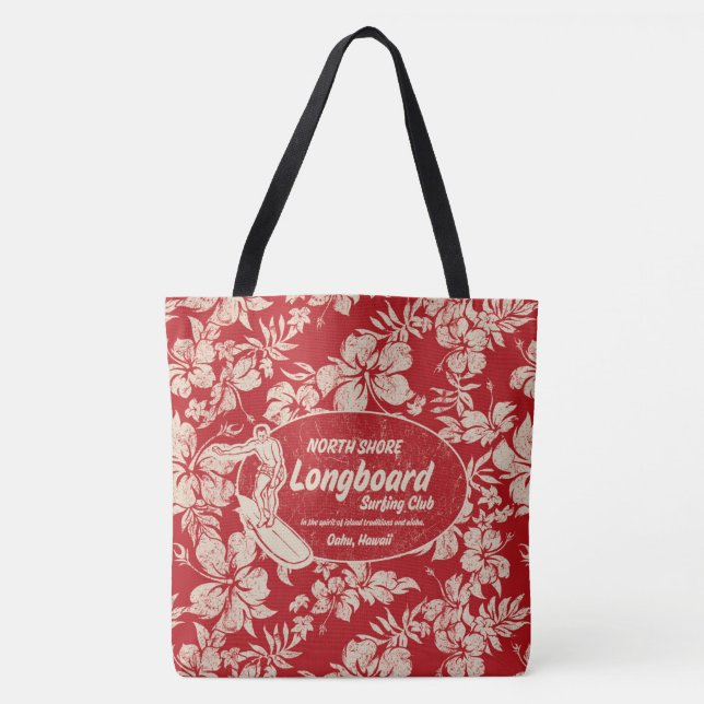 Club Surfing Longboard Logo and Hibiscus Beach Bag (Front)