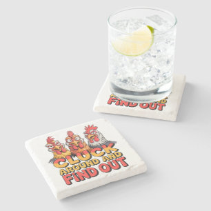 Cluck Around Chickens Stone Coaster