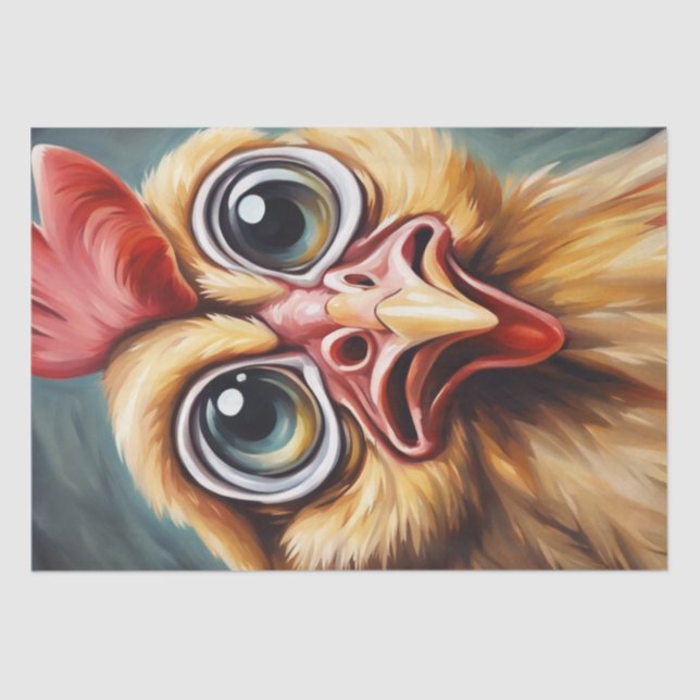 Cluck & Gasp: Shocked Chicken Face Decoupage Tissue Paper (Front)