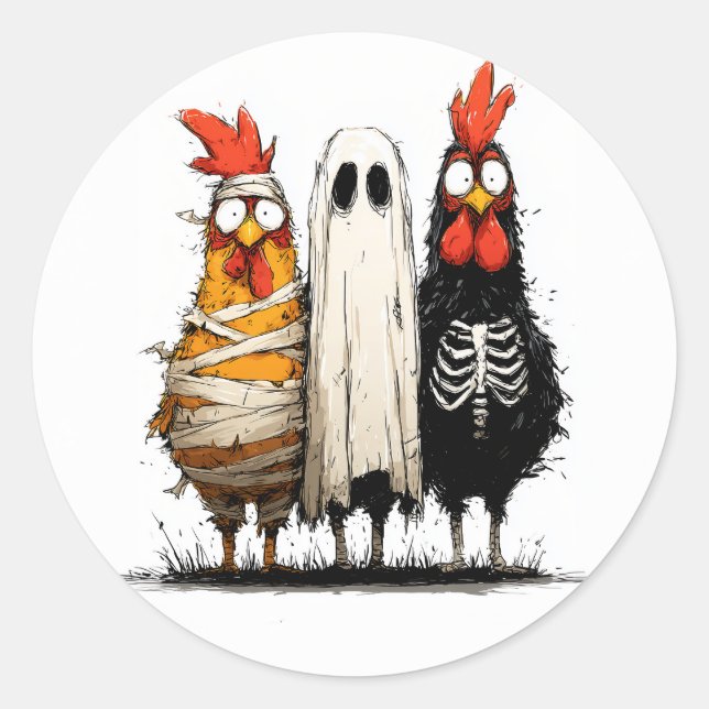 Cluckin’ Creepy Halloween Bash Classic Round Sticker (Front)