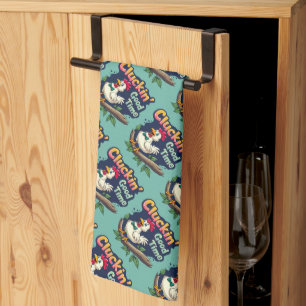 Cluckin' Good Time Funny Chicken Illustration Tea Towel