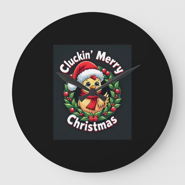 Cluckin’ Merry Christmas Chicken Large Clock (Front)