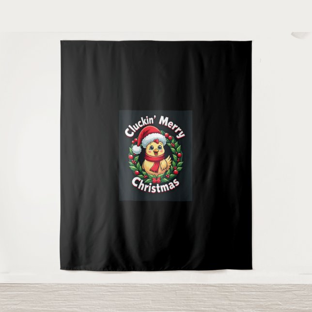 Cluckin’ Merry Christmas Chicken Tapestry (Front)