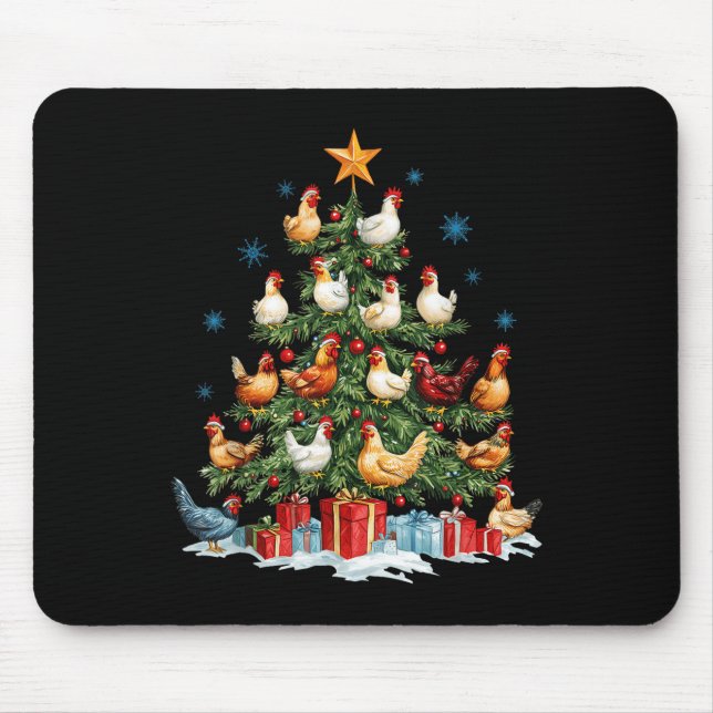 Clucking Chickens Festive Fowl Christmas Tree Orna Mouse Pad (Front)