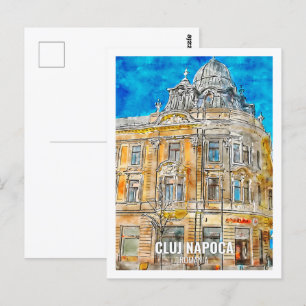 Cluj Napoca Romania Travel Place Watercolor Postcard