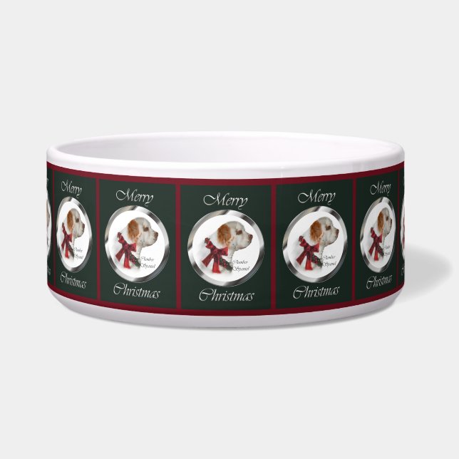 Clumber Spaniel Christmas Dog Bowl (Front)