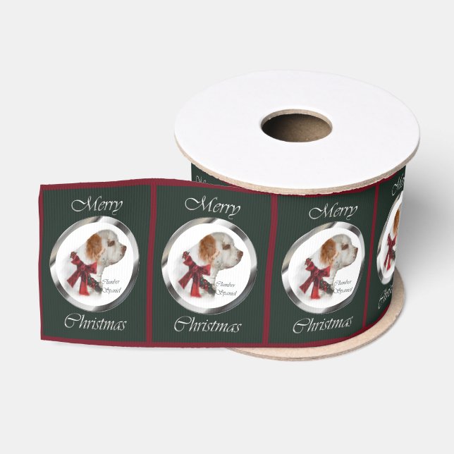 Clumber Spaniel Christmas Grosgrain Ribbon (Spool)
